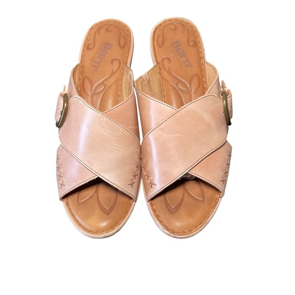 Born Wedged Strappy Open Toe Buckle Sandals Peachy Nude Color Size Women’s 9 - Picture 8 of 11